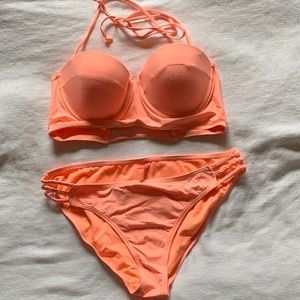 Neon Peach/Orange Bandeau Bikini Set 🍑